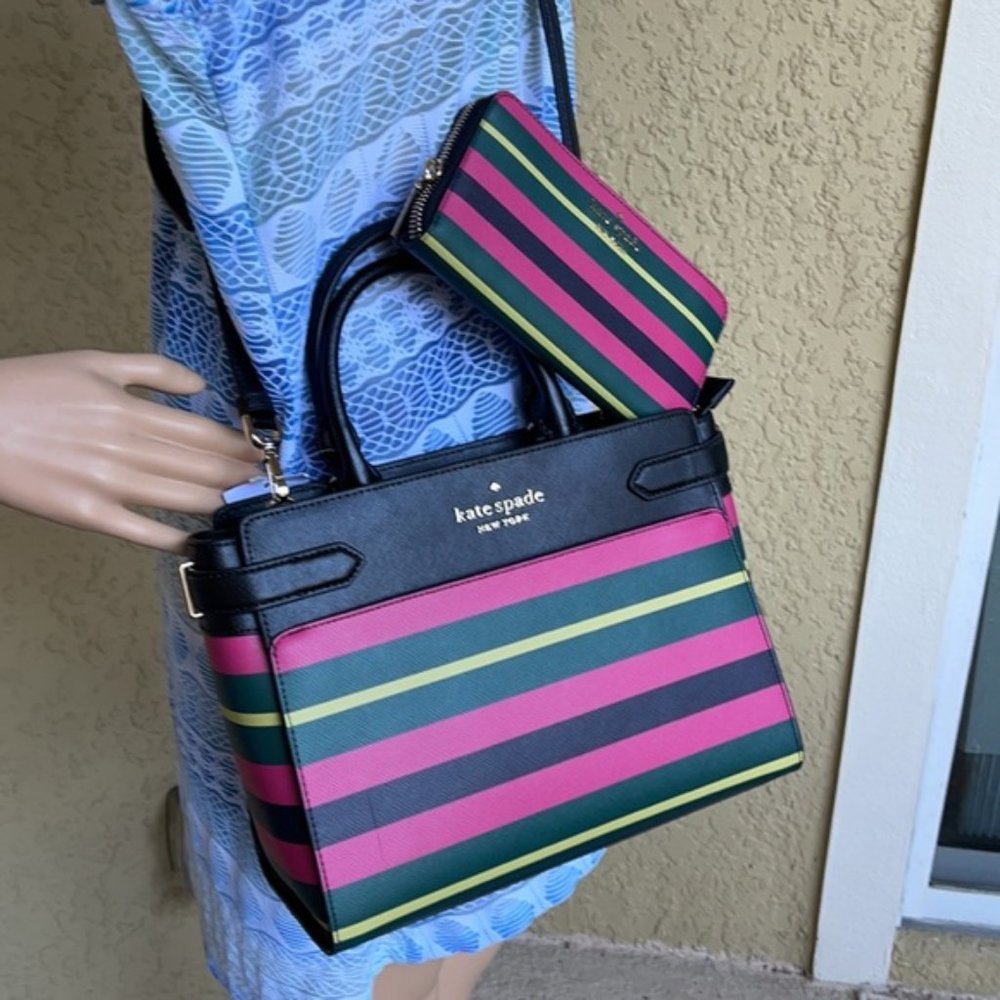 Kate Spade Staci Medium Satchel & Staci Wrapping Paper Stripes Wallet - Picture 3 of 16